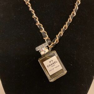 CHANEL Perfume Pendant with Gold and Black Chain Necklace